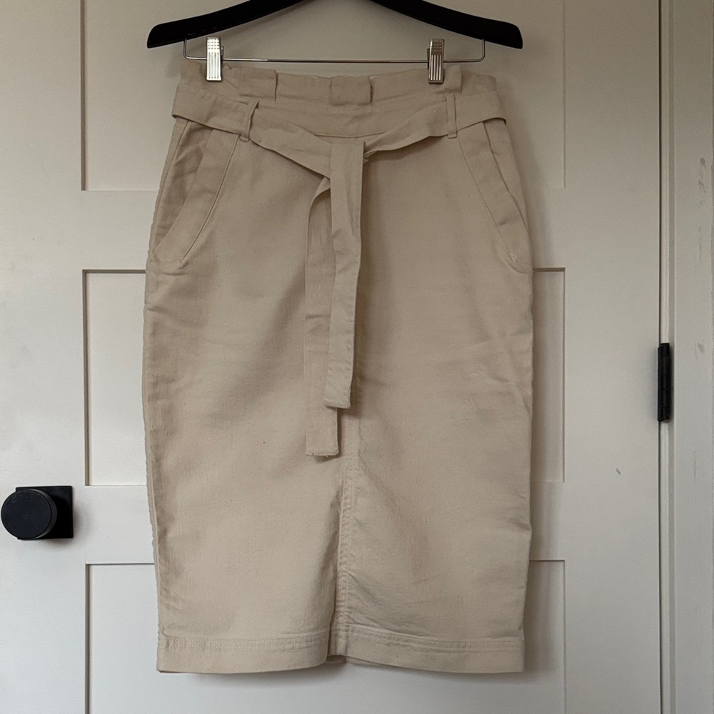 Beige Belted Pencil Skirt Bag Waist Jean Ecru